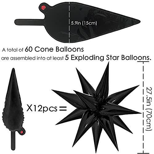 GetUSCart 60 Pcs Black Mylar Starburst Balloons Explosion Star Foil