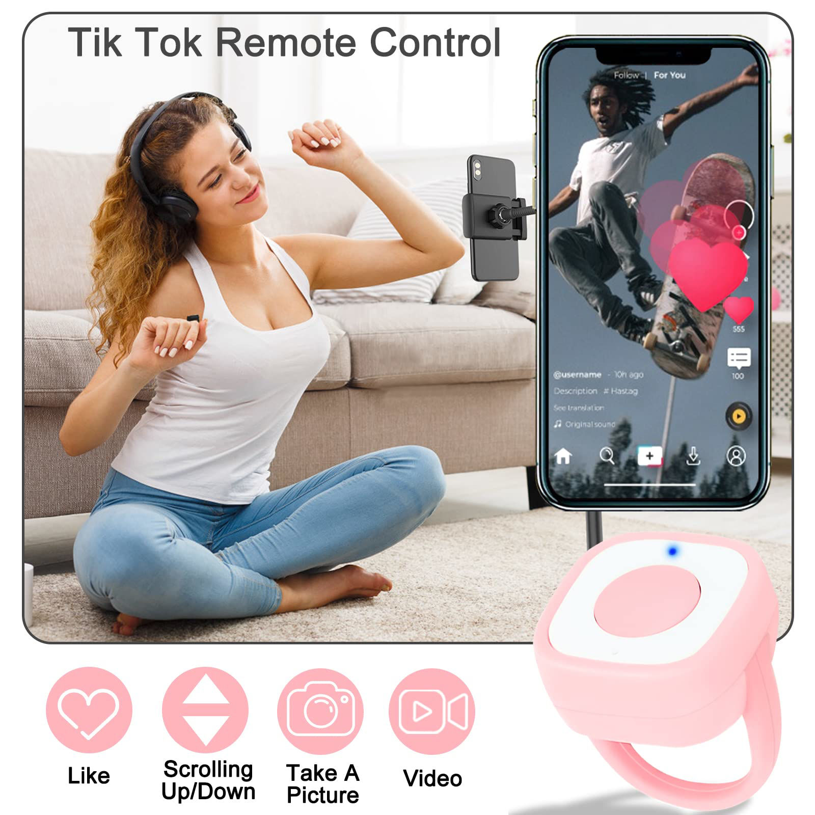 GetUSCart Remote Control For TIK Tok Bluetooth Page Turner Clicker