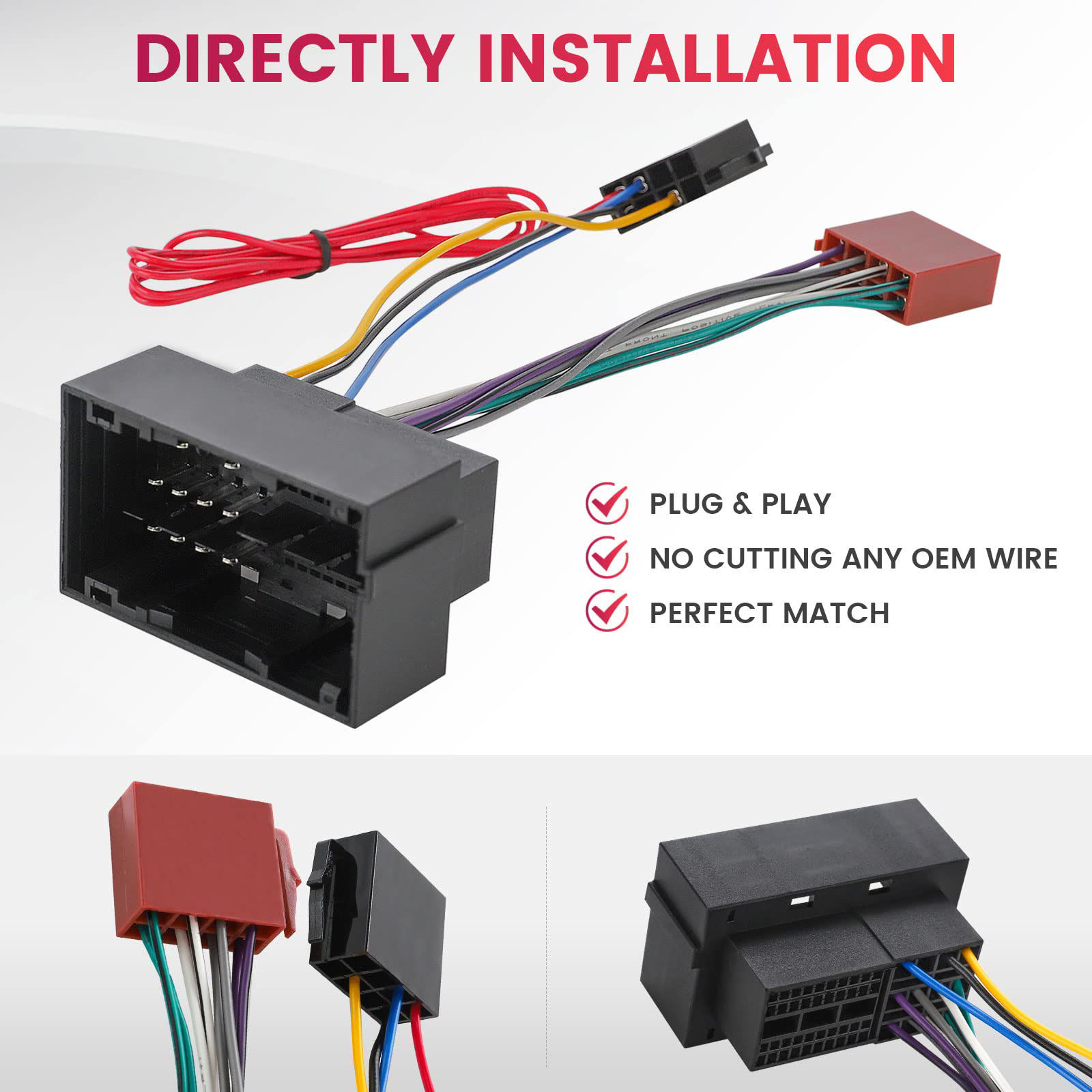 Getuscart Red Wolf Car Iso Radio Wire Wiring Harness Adapter Connector