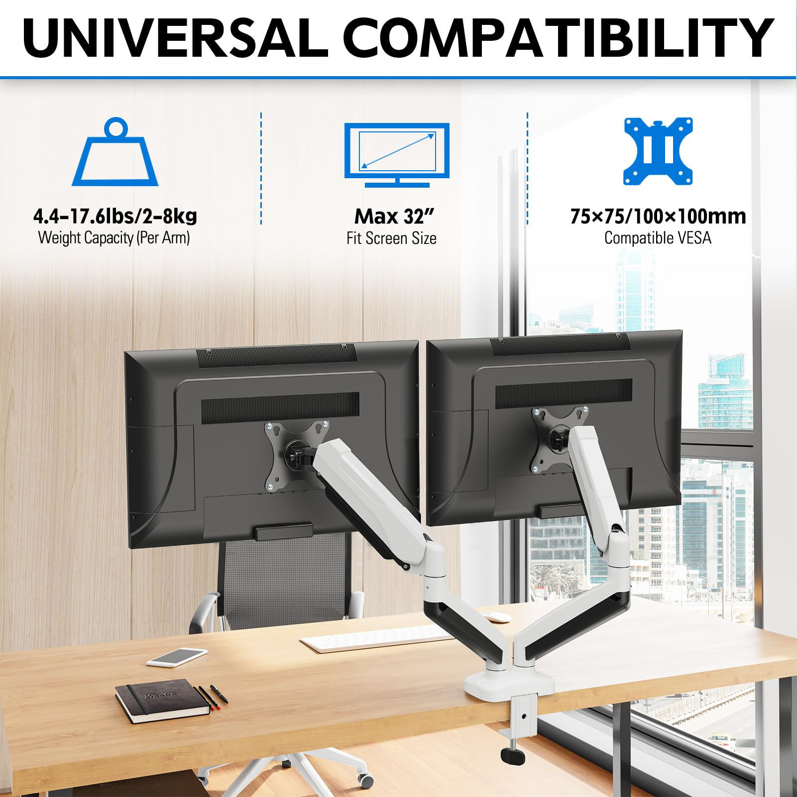 Getuscart Mountup White Dual Monitor Stand For Desk Adjustable Gas