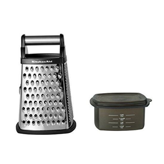 Picture of KitchenAid Gourmet 4-Sided Stainless Steel Box Grater with Detachable Storage Container, Small, Black