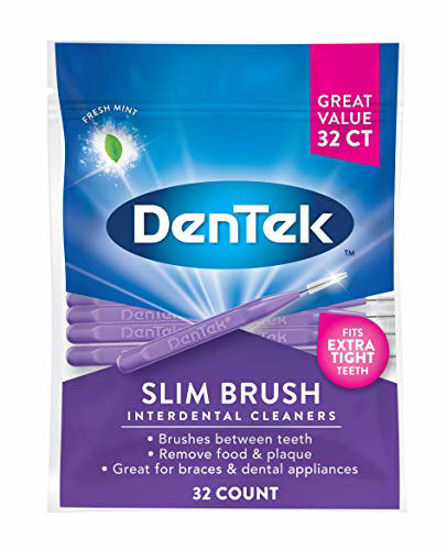 Picture of DenTek Slim Brush Interdental Cleaners | Brushes Between Teeth | Extra Tight Teeth | Mouthwash Blast Flavor | 32 Count (packaging may vary)