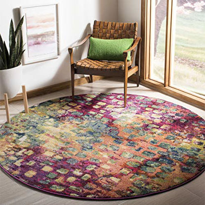 Picture of Safavieh Monaco Collection MNC225D Modern Abstract Watercolor Pink and Multi Round Area Rug (3' Diameter)