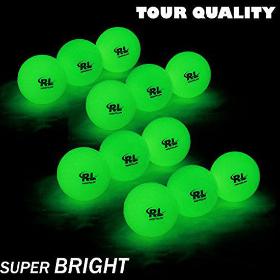 Picture of R&L Glow Golf Balls for Night Sports - Tournament Fluorescent Glowing in The Dark Golf Ball - Long Lasting Bright Luminous Balls Rechargeable with UV Flashlight - Included (6 Pack)