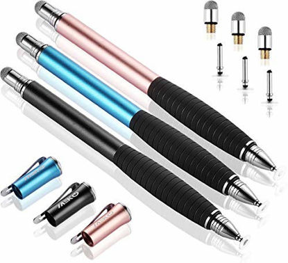 Picture of MEKO (2nd Gen)[2 in 1 Precision Series] Universal Disc Stylus Touch Screen Pen for iPhone,iPad,All Other Capacitive Touch Screens Bundle with 6 Replacement Tips,Pack of 3 (Black/Rose Gold/Aqua Blue)