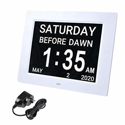 Picture of Yescom 8" Large Digital LCD Day Clock 8 Alarm Options Dimmable Calendar for Elderly Dementia Home Wall Table White