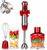 Picture of KOIOS 800W 4-in-1 Multifunctional Hand Immersion Blender, 12 Speed, 304 Stainless Steel Stick Blender, Titanium Plated Blade, 600ml Mixing Beaker, 500ml Food Processor, Whisk Attachment, BPA-Free, Red