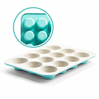 Picture of GreenLife Bakeware Healthy Ceramic Nonstick, Muffin Pan, 12-Cup, Turquoise