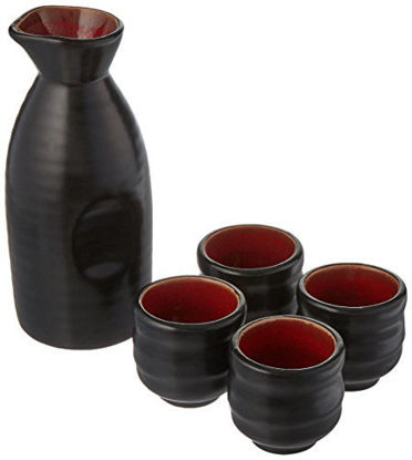 Picture of Happy Sales 5 piece Ceramic Sake set - Red & Black