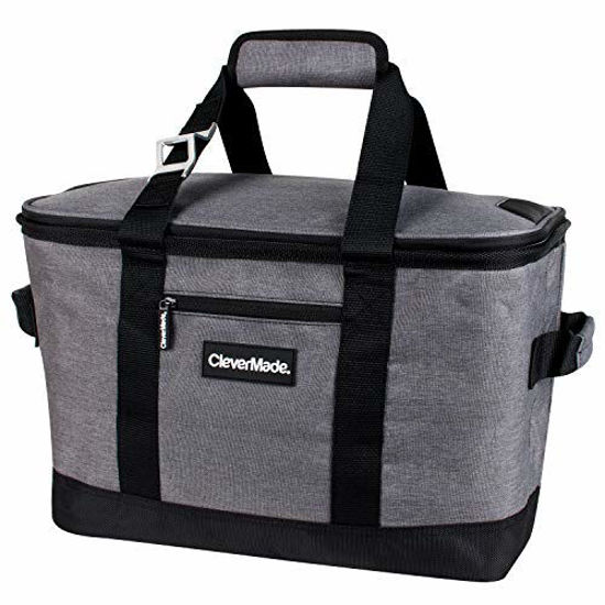 Picture of CleverMade Collapsible Cooler Bag: Insulated Leakproof 50 Can Soft Sided Portable Cooler Bag for Lunch, Grocery Shopping, Camping and Road Trips, Heather Grey/Black