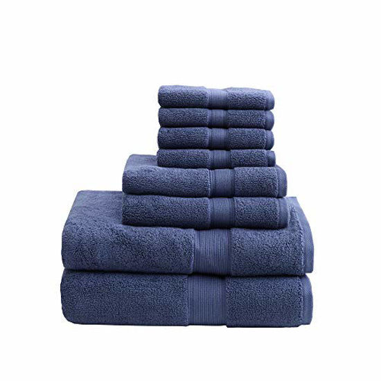 Picture of 800GSM 100% Cotton Luxury Turkish Bathroom Towels , Highly Absorbent Long Oversized Linen Cotton Bath Towel Set , 8-Piece Include 2 Bath Towels, 2 Hand Towels & 4 Wash Towels , Navy