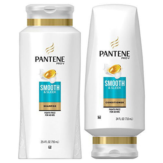 Picture of Pantene, Shampoo and Sulfate Free Conditioner Kit, with Argan Oil, Pro-V Smooth and Sleek for Dry Hair, 25.4 oz and 24 oz, Kit