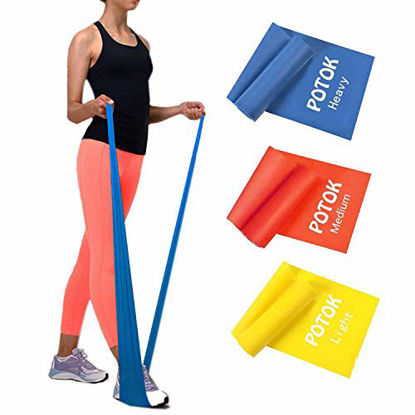 Picture of POTOK Resistance Bands Set, 3 Pack Latex Exercise Bands with Different Strengths,Elastic Bands for Upper & Lower Body & Core Exercise, Physical Therapy, Lower Pilates, Home Workouts, Rehab