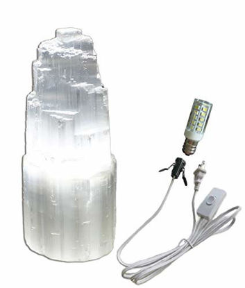 Picture of JIC Gem Natural Selenite Lamp 8" White Selenite Crystal Rock Lamps with Switch Cord and Bulb (2-4 lbs)