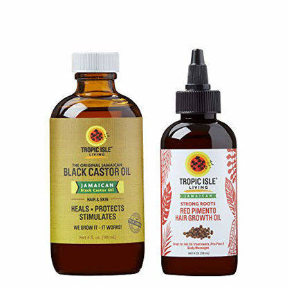 Picture of Tropic Isle Living Jamaican Strong Roots Red Pimento Hair Growth Oil + Jamaican Black Castor Oil 4oz Set