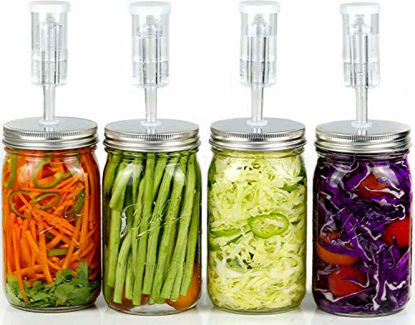 Picture of Fermentation Kit for Wide Mouth Jars - 4 Airlocks, 4 Silicone Grommets, 4 Stainless Steel Wide mouth Mason Jar Fermenting Lids with Silicone Rings (4 Set, Jars Not Included)