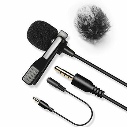 Picture of 20FT Lavalier Microphone with 1 Windscreen Muff,Nicama LVM3 Lav Lapel Clip-On Mic for DSLR Camera Canon Nikon Camcorder Audio Recorders Smartphones iPhone Recording Youtube Podcast PC Podcast