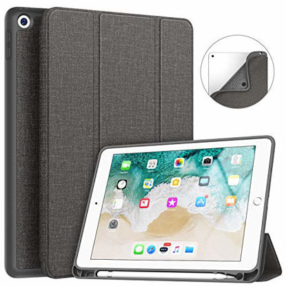 Picture of Soke iPad 9.7 2018/2017 Case with Pencil Holder, Smart iPad Case Trifold Stand with Shockproof Soft TPU Back Cover and Auto Sleep/Wake Function for iPad 9.7 inch 5th/6th Generation, Dark Grey