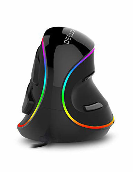 Picture of DELUX Wired Ergonomic Vertical Mouse, Large RGB Ergonomic Computer Mouse with 6 Buttons, Removable Wrist Rest, 4000DPI and On-Board Software Reduce Hand Strain,for Carpal Tunnel(M618Plus RGB-Black)