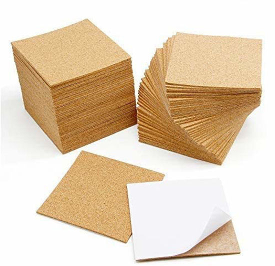 Picture of Blisstime 80 Pcs Self-Adhesive Cork Sheets 4"x 4" for DIY Coasters, Square Cork Coasters, Cork Tiles, Cork Mats, Mini Wall Cork Tiles with Strong Self Adhesive Backing