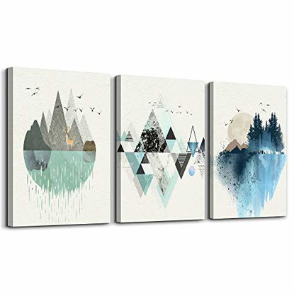 Picture of Abstract Mountain in Daytime Canvas Prints Wall Art Paintings Abstract Geometry Wall Artworks Pictures for Living Room Bedroom Decoration, 12x16 inch/piece, 3 Panels Home bathroom Wall decor posters