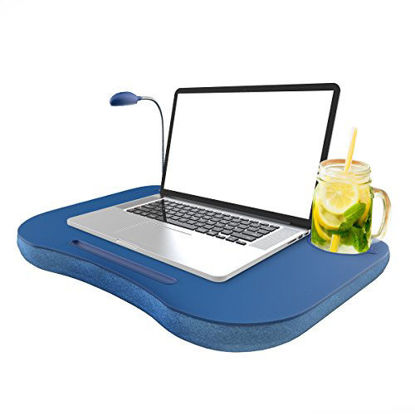 Picture of Laptop Lap Desk, Portable with Foam Filled Fleece Cushion, LED Desk Light, Cup Holder-for Homework, Drawing, Reading and More by Lavish Home (Blue)