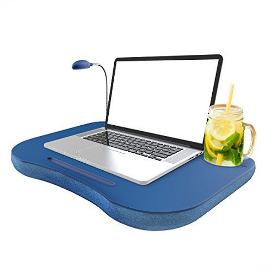 Picture of Laptop Lap Desk, Portable with Foam Filled Fleece Cushion, LED Desk Light, Cup Holder-for Homework, Drawing, Reading and More by Lavish Home (Blue)