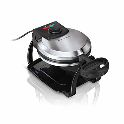 Picture of Hamilton Beach Flip Belgian Waffle Maker with Browning Control, Non-Stick Grids, Indicator Lights, Lid Lock and Drip Tray, Stainless Steel (26010R)