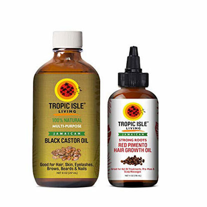 Picture of Tropic Isle Living Jamaican Black Castor Oil 8oz & Strong Roots Red Pimento Hair Growth Oil 4oz"SET"