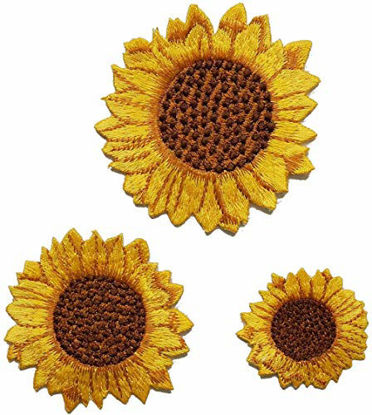 Picture of Gnognauq 3 Pack Sunflower Embroidery Patches Delicate Embroidered Patches Flower Plant Pair Iron On Applique Patch Perfect for Backpack and Jackets