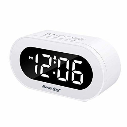 Picture of REACHER Small LED Digital Alarm Clock with Snooze, Simple to Operate, Full Range Brightness Dimmer, Adjustable Alarm Volume, Outlet Powered Compact Clock for Bedrooms, Bedside, Desk, Shelf(White)