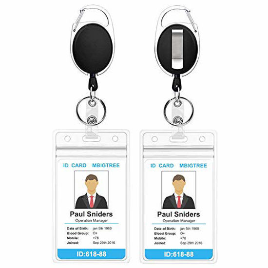 GetUSCart- 2 Pack Heavy Duty Retractable Badge Holders with Carabiner Reel  Clip and Vertical Style Clear ID Card Holders, 24 inches Thick Kevlar Pull  Cord