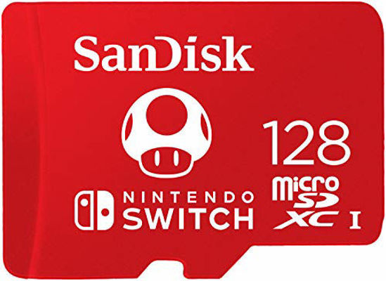 Picture of SanDisk 128GB microSDXC UHS-I-Memory-Card for Nintendo-Switch - SDSQXAO-128G-GNCZN, Red