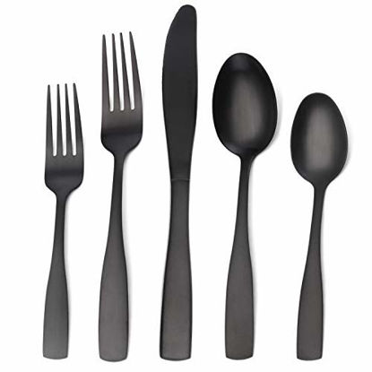 Picture of Matte Black Silverware Set, 20-Piece Stainless Steel Flatware Set, Tableware Cutlery Set Service for 4, Utensils for Kitchens, Dishwasher Safe