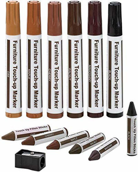 Picture of Furniture Repair Kit Wood Markers - Set of 13 - Markers and Wax Sticks with Sharpener Kit, for Stains, Scratches, Wood Floors, Tables, Desks, Carpenters, Bedposts, Touch Ups, and Cover Ups