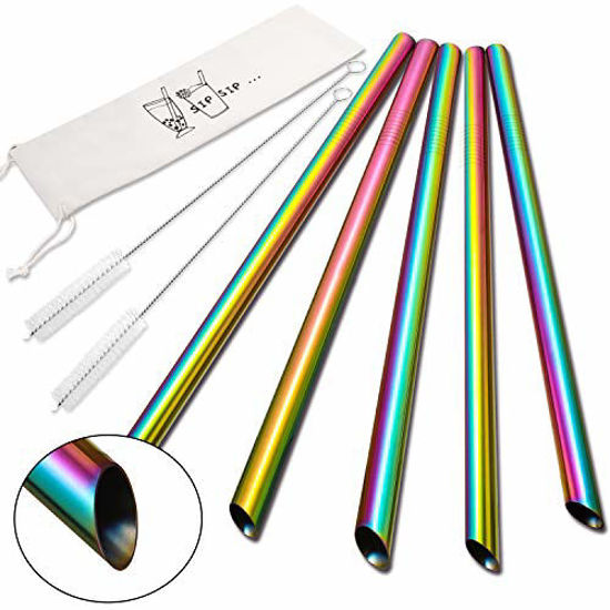 Jumbo Stainless Steel Bendable Straws 14 inch Pack of 5 : large bendable metal  straws
