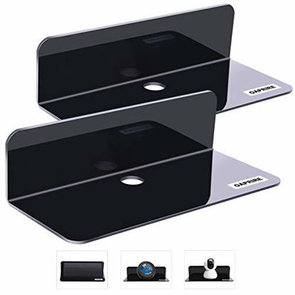 Picture of OAPRIRE Acrylic Floating Wall Shelves Set of 2, Damage-Free Expand Wall Space, Small Display Shelf for Smart Speaker /Action Figures with Cable Clips