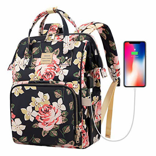 Picture of Laptop Backpack,15.6 Inch Stylish College School Backpack with USB Charging Port,Water Resistant Casual Daypack Laptop Backpack for Women/Girls/Business/Travel (Flower Pattern)