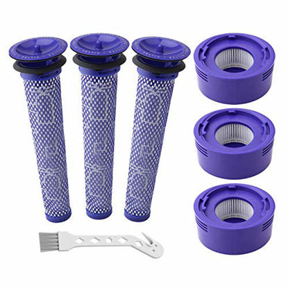 Picture of Wolfish 6 Pack Vacuum Filter Replacement Kit for Dyson Dyson V8+, V8, V7 Absolute Animal Motorhead Vacuums, 3 HEPA Post Filter, 3 Pre Filter, Replaces Part # 965661-01 & 967478-01