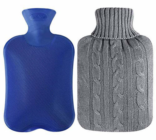 Attmu Hot Water Bottle with Cover Knitted, Transparent Hot Water Bag 2  Liter - Blue