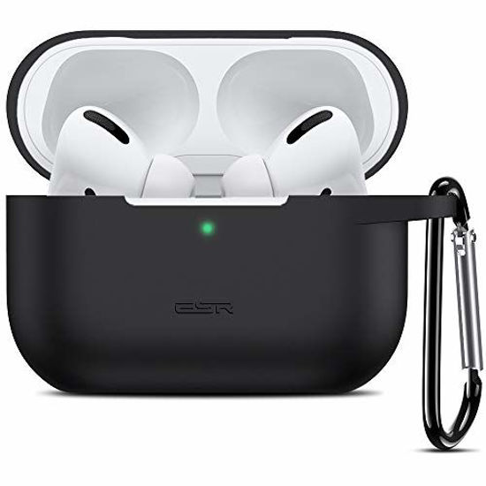 Picture of ESR Upgraded Protective Cover Compatible with AirPods Pro Case, Silicone Case with Carabiner for 2019 AirPods Pro Charging Case [Front LED Visible] [Shock-Absorbing] Soft Slim Case - Black