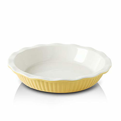 Picture of KOOV Ceramic Pie Dish, 9 Inches Pie Pan, Pie Plate for Dessert Kitchen, Round Baking Dish Pan for Dinner (Leaves Yellow)
