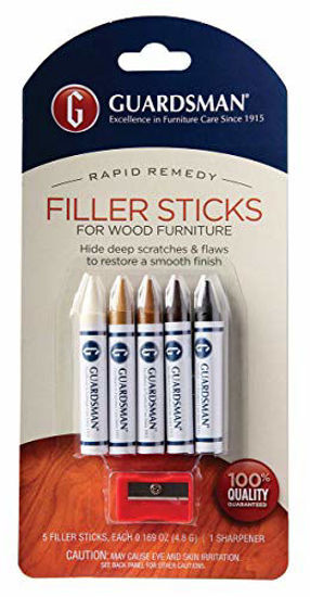 Picture of Guardsman Wood Repair Filler Sticks - 5 Colors Plus Sharpener, Repair and Restore Scratched Furniture