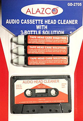 Picture of Audio Tape Cassette Head Cleaner Demagnetizer w/ 3 Cleaning Fluids Care Wet Maintenance Kit by Alazco