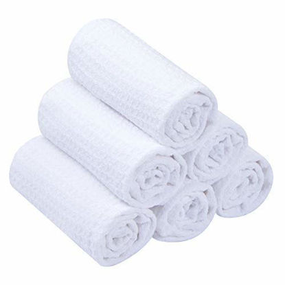 Picture of SINLAND Microfiber Washcloth Makeup Remover Cloth Waffle Weave Facial Cleansing Cloth Face Cloth and Body Cloths 6 Pack 13 Inch X 13 Inch White