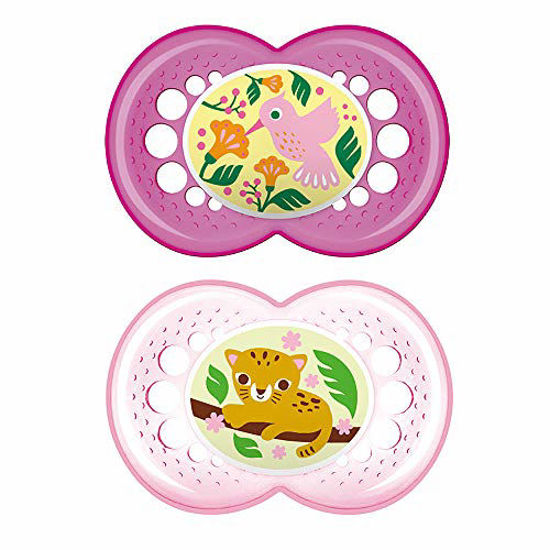 Picture of MAM Crystal Pacifier (2 pack, 1 Sterilizing Pacifier Case), Pacifiers 6 Plus Months, Best Pacifiers for Breastfed Babies, Baby Girl, Baby Pacifiers, Designs May Vary