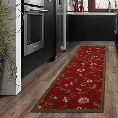 Picture of Ottomanson Ottohome Collection Garden Design Modern Runner Skid (Non-Slip) Rubber Backing (20" X 59", Flora) Area Rug, Red Floral
