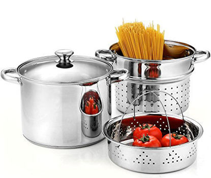 Picture of Cook N Home 4-Piece 8 Quart Multipots, Stainless Steel Pasta Cooker Steamer