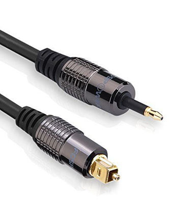 Picture of FosPower (3 Feet) 24K Gold Plated Toslink to Mini Toslink Digital Optical S/PDIF Audio Cable with Metal Connectors & Strain-Relief PVC Jacket