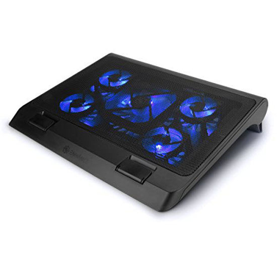 Picture of ENHANCE Gaming Laptop Cooling Pad Stand with LED Cooler Fans , Adjustable Height , & Dual USB Port for 17 inch Laptops - 5 Ultra Quiet High Performance Fans 2630 RPM & Built-In Bumpers - Blue